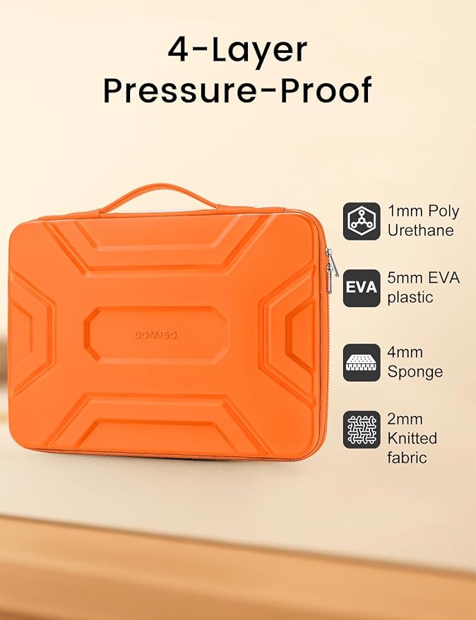 DOMISO 14 inch Laptop Sleeve with Handle, Shockproof & Waterproof EVA Protective Laptop case, Hard Laptop Sleeve for 14" HP Dell Asus Lenovo Laptop, Orange