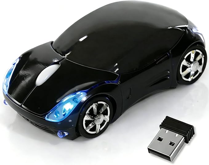 Black Wireless Mouse，Mini Car Computer Mouse，1600DPI 2.4G with USB Receiver, Ergonomic Cute Computer Mice for Laptop, PC, Windows, Mac OS (Black)