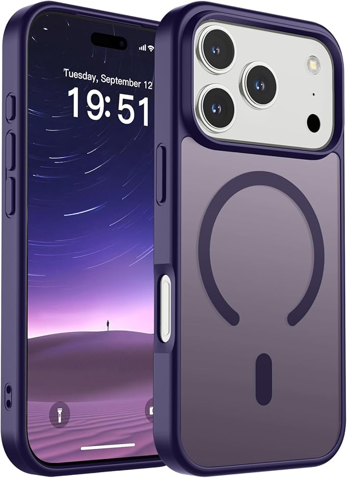 SUPFINE Magnetic for iPhone 17 Pro Case (Compatible with MagSafe)(Military Grade Drop Protection) Translucent Matte Shockproof with Anti-Fingerprint Phone Cover,Dark Purple