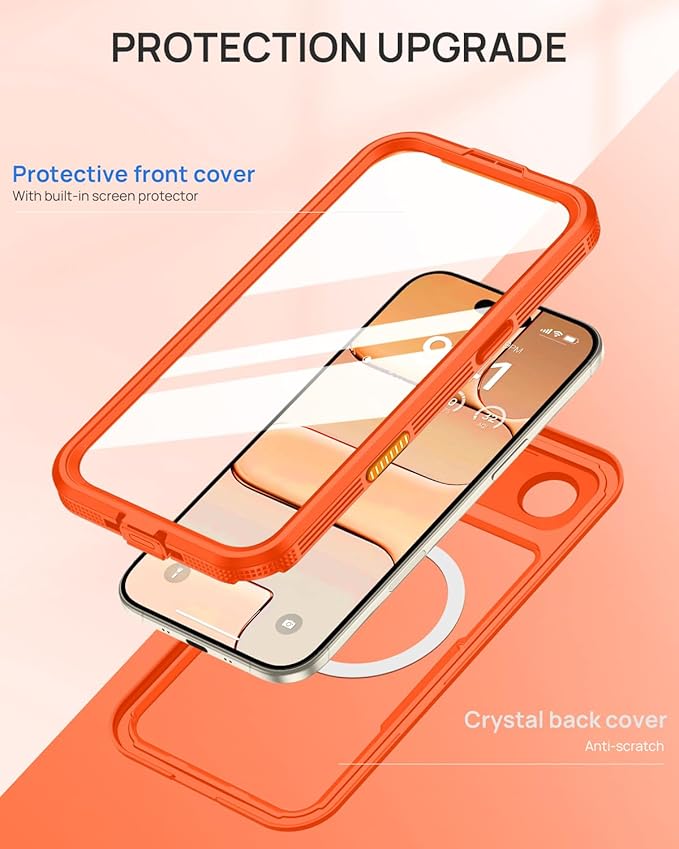 Lanhiem Magnetic for iPhone Air Phone Case, IP68 Waterproof Dustproof Phone, Compatible with Magsafe Built-in Screen Protector Full Body Heavy Duty Rugged Phone 17 Air Cover, 6.5 inch, Cosmic Orange