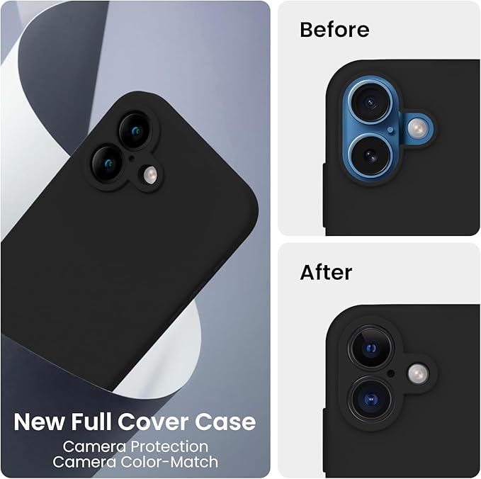 FireNova Designed for iPhone 16 Plus Case, Silicone Upgraded [Camera Protection] Case, with Soft Anti-Scratch Microfiber Lining Inside, 6.7 inch, Black