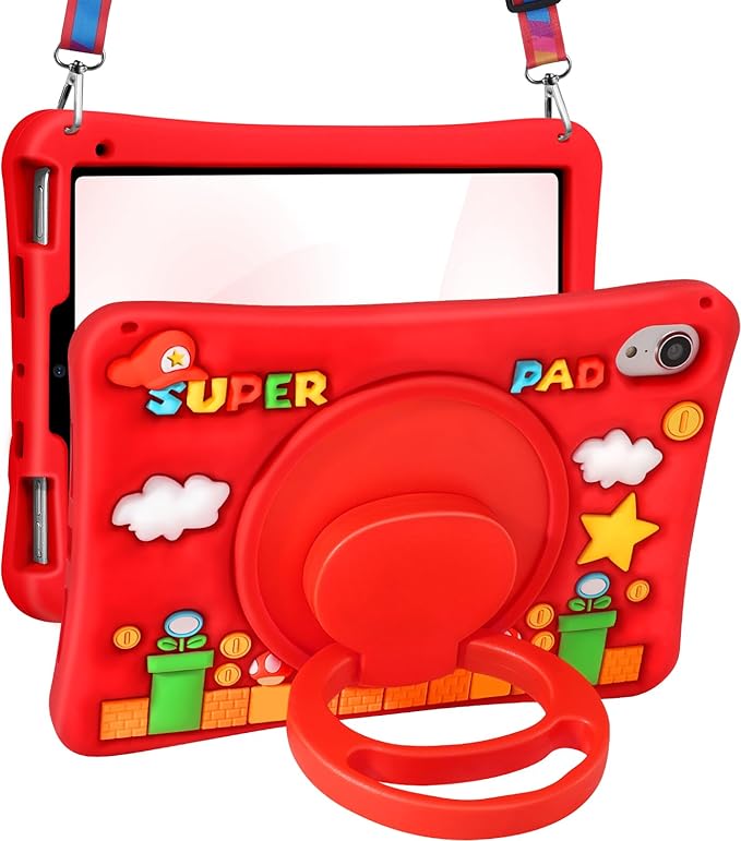 Lotadilo Cute Case for iPad mini 7 2024 (A17 Pro) / Mini 6 Case 8.3 Inch 2021 - Silicone 3D Design for Girls Women Teens Girly Kawaii Funny Cartoon Soft Stand with Lanyard, Red
