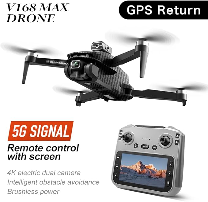 GPS Drone with 4K Dual Cameras & 4.5in Large-Screen Remote - Infrared Obstacle Avoidance, LED Night Lights, Brushless Motors, 2 Rechargeable Batteries, Wi-Fi FPV Real-Time Transmission, Hovering Altitude Hold Mode, GPS Auto Return & Follow Me Mode - Fo...