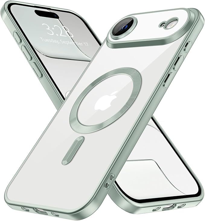 Hython Magnetic Clear for iPhone Air Case with Camera Lens Protector [Compatible with MagSafe] Luxury Plating Edge Slim Soft TPU Cover Protective Phone Case for iPhone Air 6.5", Matte Mint
