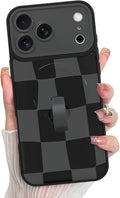 KANGHAR Compatible with iPhone 17 Pro Max Case, Support for MagSafe, Silicone Checkered Cute Pattern, Wristband Kickstand Camera Protection Soft Slim Cover for Girls Women -Black