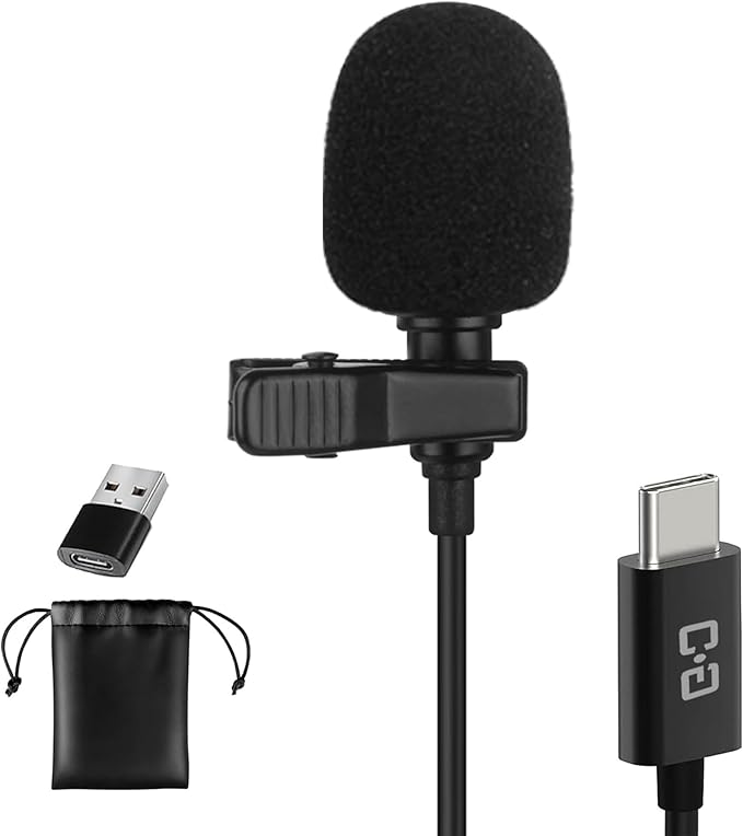USB C Lavalier Microphone, Omni Condenser Clip-on Mic for iPhone 17/16/15, Samsung, Google, Oneplus, with USB-A for Computer & Laptop, 6.6FT, External Lapel Mic for Youtube, Interview & Podcast