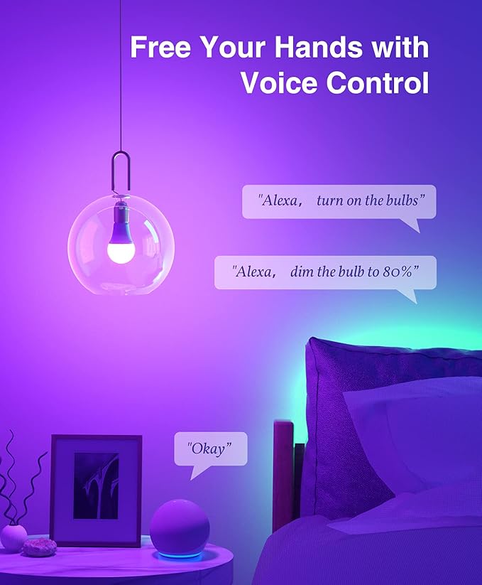 Beantech Wi-Fi Smart Light Bulb, Full Color Changing Light Bulb(RGB+W) 2 Pack-Compatible with Alexa and Google Assistant, Multicolor, (WB5-2p)