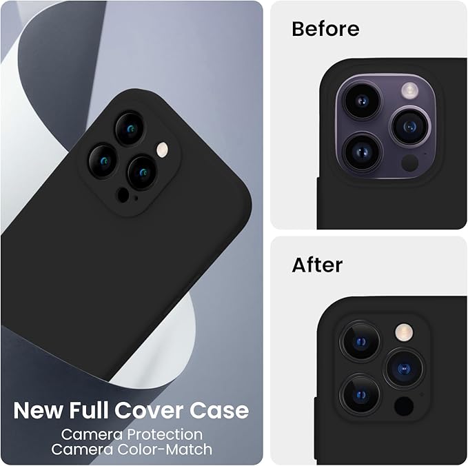 FireNova for iPhone 14 Pro Case, Silicone Upgraded [Camera Protection] Phone Case with [2 Screen Protectors], Soft Anti-Scratch Microfiber Lining Inside, 6.1 inch, Black