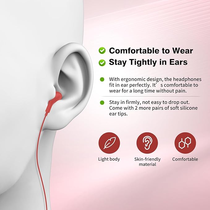 APETOO USB C Headphones for iPhone 17/16/15 Wired Earbuds for Samsung Galaxy S26/S25/S24/S23/S22 Magnetic Noise Isolating in-Ear Type C Earphones with Mic Volume Control for iPad 10/Pixel/Android, Red