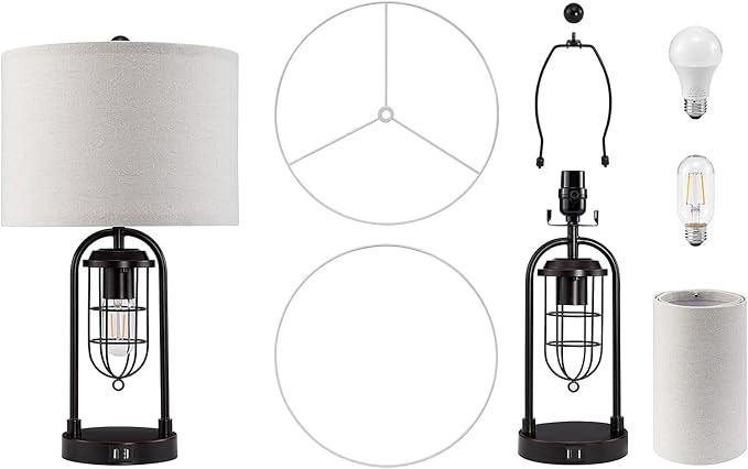 Kyrid Set of 2 Table Lamps with USB Ports and Night Light Farmhouse Nightstand Lamp for Living Room Bedroom（Bulbs Included）