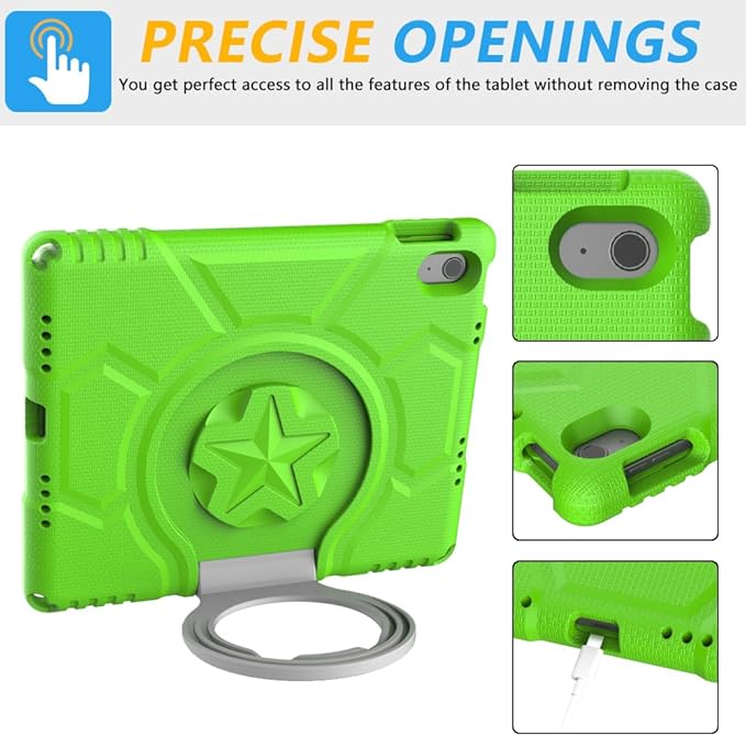 Kids Case for iPad 10th Generation 10.9-inch (2022) & iPad Air 11-inch M2 (2024) & iPad Pro 11-inch M4 (2024), Lightweight Shockproof Case Built-in Screen Protector with Handle Stand, Green
