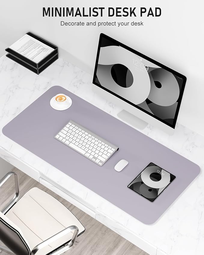 Desk Pad, 30" x 14" PU Leather Non-Slip Desk Mat Large Mouse Pad for Desktop, Waterproof Laptop Computer Writing Mat for Office, Home, Work, Gaming, Gray Pink