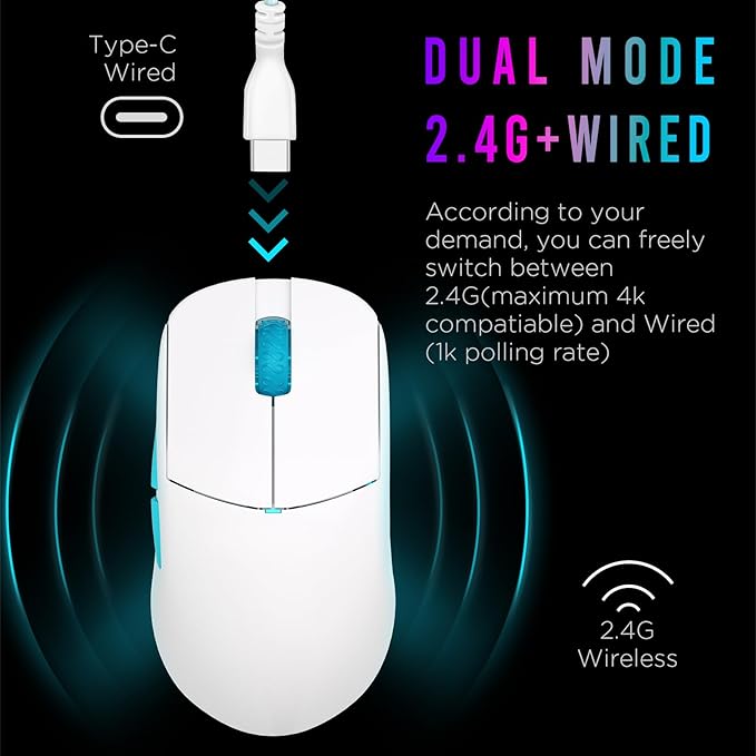 Lamzu Atlantis Mini Pro Wireless Gaming Mouse, Ultra Lightweight 51g, Mechanical Switch,Symmetrical,26000 DPI,MCU Nordic 52840,PAW3395 Sensor, 4K Compatible, for Small Hand Gamer-Polar Whtie