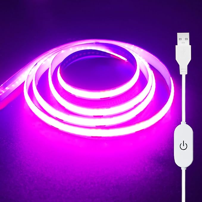 ZSLAIFU 5V USB LED Light Strip, COB LED Strip Lights, Pink 5V LED Lights, Small LED Strip Light, TV Lights for TV Under Cabinet Kitchen Living Room Shelving or Displays (Pink, 3.28ft)