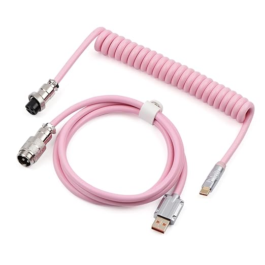 EPOMAKER Puff Aviator Coiled USB Cable, Type C Detachable Mechanical Gaming Keyboard Cable for Win/Mac/Gamers, Suitable for RT100/TH68 PRO/TH80 PRO/TH96/TH80 SE/CIDOO V65. etc(Puff Pink)