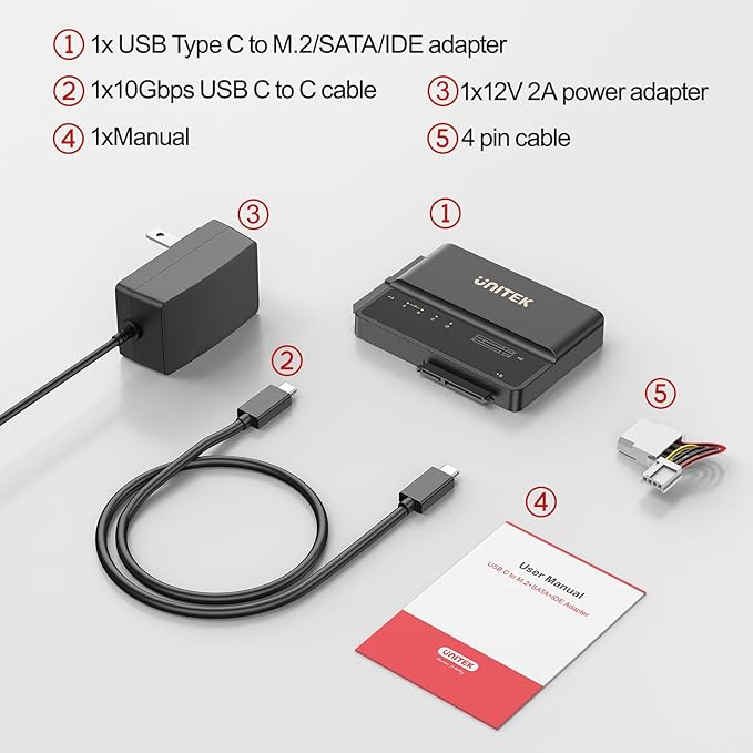 Unitek M.2 NVME SATA IDE Enclosure 3 in 1 Tool-Free Portable 10Gbps PCIe3.1a M.2 SATA3.1 IDE100 External Adapter USB 3.2 Hard Drive Reader for 2230/2242/2260/2280 NVME 2.5" /3.5" SATA SSD 3.5" IDE