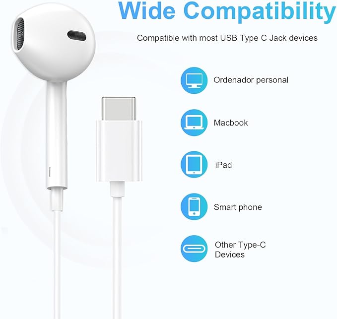 USB C Headphones 2 Pack，USB Type C Earbuds HiFi Stereo USB C Wired Earphones with Microphone Volume Control Compatible with Samsung Galaxy S23 S22 S21 Google Pixel 6 5 4XL/iPad Pro
