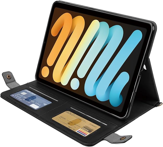 Handbag Case for iPad mini 7 2024 8.3" / Mini 6 2021, Techcircle Folio Stand PU Leather Crossbody iPad mini Cover with Hand Strap+Shoulder Strap, Multi-Card Slots Envelope Pocket Wallet Case, Black