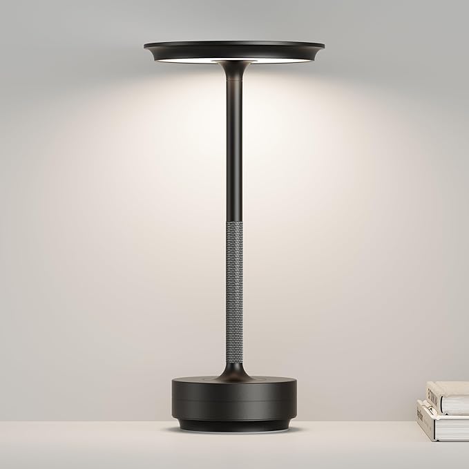 Rechargeable Cordless Table Lamps, Portable 5000mAh Battery Table Light, 3 Color Stepless Dimming LED Table Light,Suitable for Terrace, Western Restaurant, Cafe(with Memory Function)