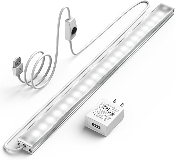ASOKO Under Cabinet Led Lighting, 12 Inch Light Strip Bar, Cool White 6000K Dimmable Plug in USB Light, Small Thin Led Under Counter Lighting for Kitchen/Room/Shelf/Desk/Display Case