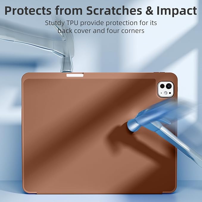 Akkerds Compatible with iPad Pro 13 Inch Case (M5/M4) 2025/2024, for iPad 13 Pro Case with Pencil Holder, Slim Trifold Stand Protective Cover with Soft TPU Back, Auto Wake/Sleep, Brown