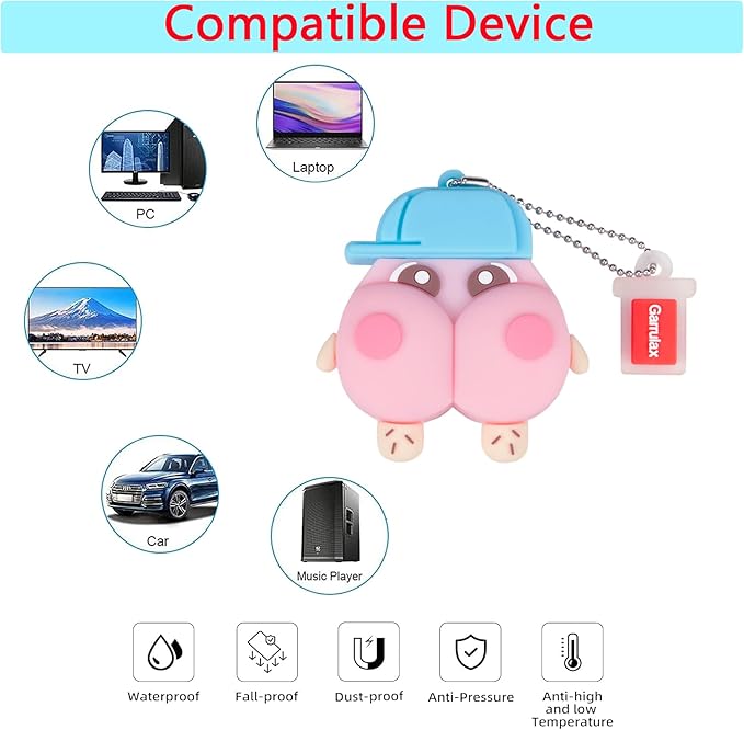 USB Flash Drives,Waterproof Silicone USB2.0 High Speed Thumb Memory Stick Pen Date Storage Pendrive U Disk (32GB,Cute Butt)