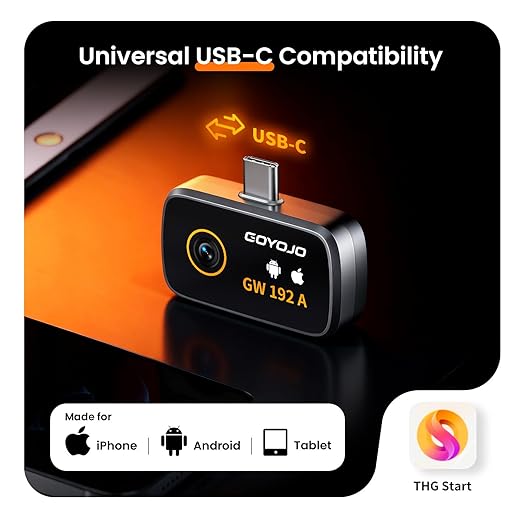 GOYOJO Thermal Imaging Camera for Android/iphone 15/16/17 iOS Series 192x192 IR Resolution– Water Leak Detection HVAC Electrical Plumbing, Automotive Repair, Home Inspection, DIY-USB-C Infrared Imager