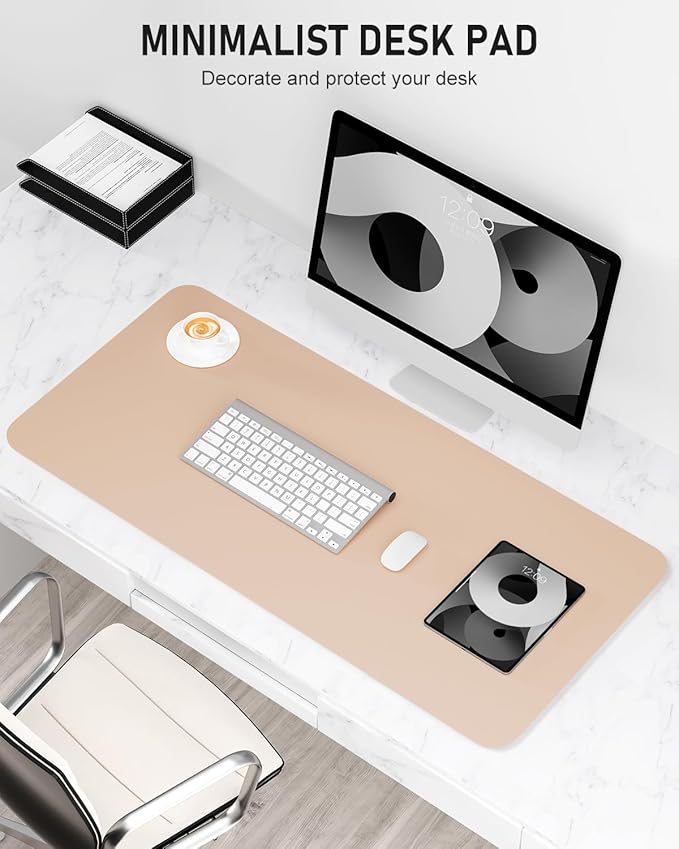 Desk Pad, 23.6" x 13.8" PU Leather Non-Slip Desk Mat Large Mouse Pad for Desktop, Waterproof Laptop Computer Writing Mat for Office, Home, Work, Gaming, Flesh Pink