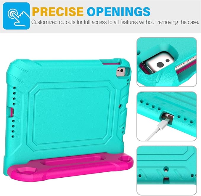 SUPLIK Kids Case for iPad 5th/6th Generation (9.7 inch, 2017/2018), iPad Air 1 & Air 2 & Pro 9.7 Case with Screen Protector, Durable Shockproof Protective Cover with Handle Stand, Cyan&Pink