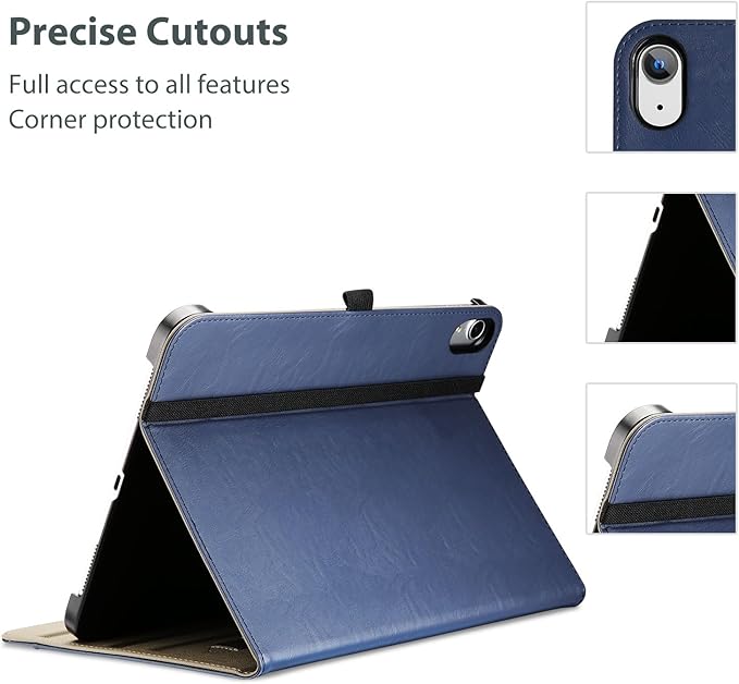 ProCase for iPad A16 11th Generation 11 Inch 2025/iPad 10th Generation Case 10.9 Inch 2022, iPad 11/10 PU Leather Case Business Stand Cover Smart Folio with Hand Strap Front Pocket Pen Loop -Navy