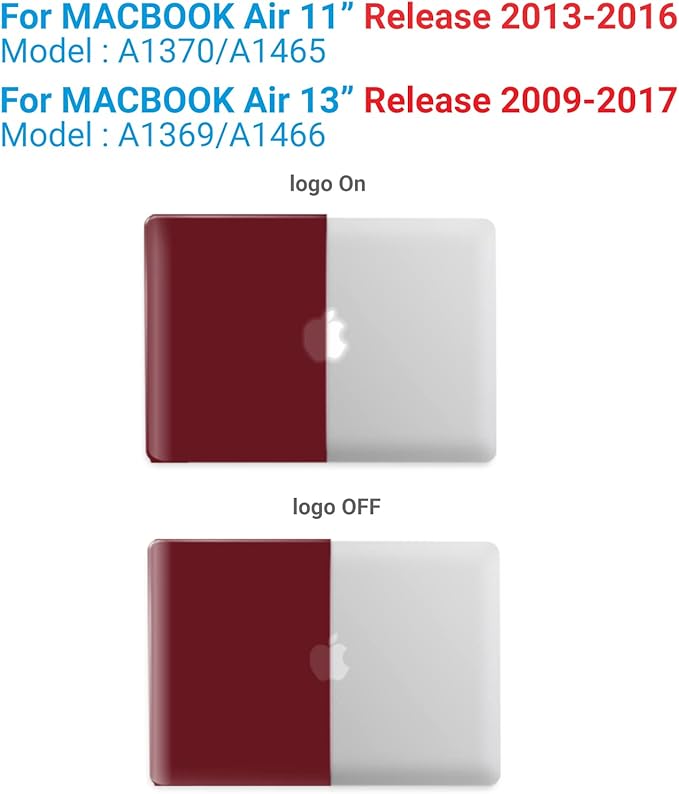 IBENZER Compatible with MacBook Air 11 Inch Case Model A1370 A1465, Soft Touch Plastic Hard Shell Case Bundle with Keyboard Cover for Mac Air 11, Wine Red, A11WR+1