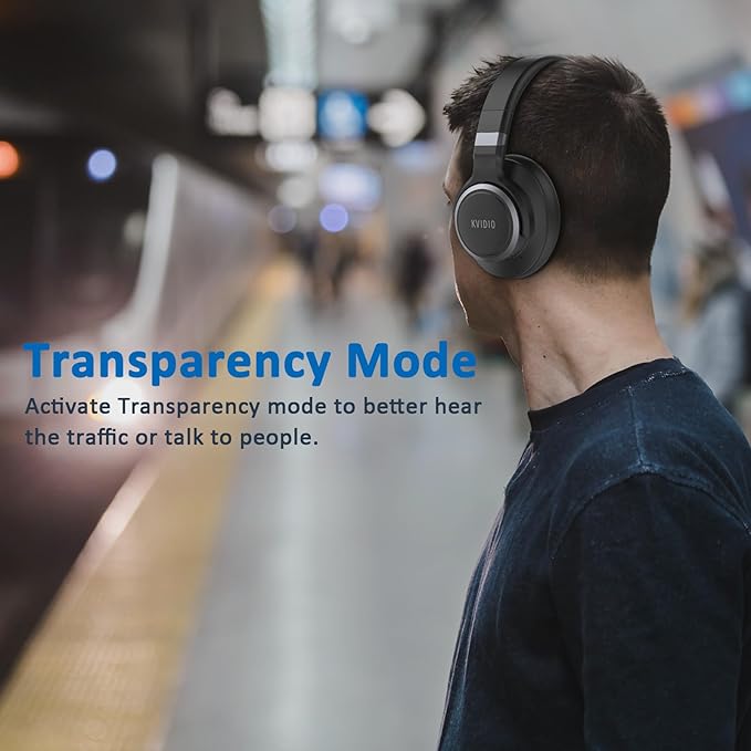 KVIDIO Active Noise Cancelling Headphones, 70 Hours Playtime Bluetooth Headphones Wireless with Microphone, Transparency Mode, Deep Bass and Hi-Fi Stereo Sound Over Ear for Travel Office