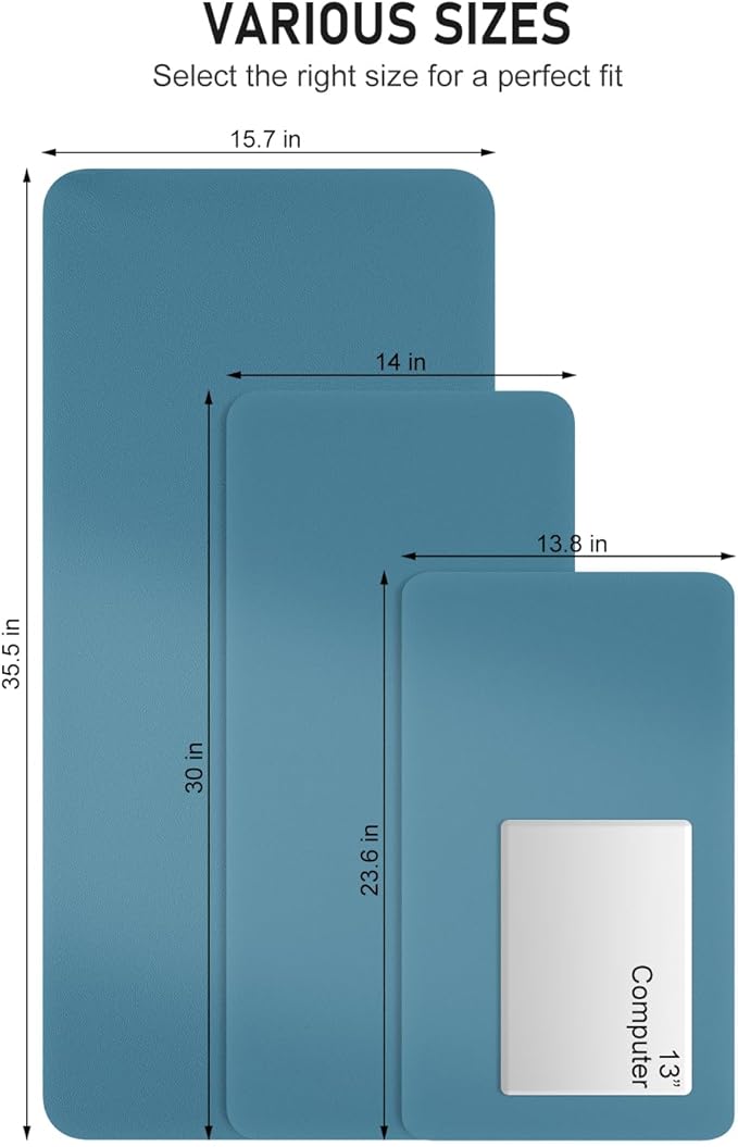 Desk Pad, 30" x 14" PU Leather Non-Slip Desk Mat Large Mouse Pad for Desktop, Waterproof Laptop Computer Writing Mat for Office, Home, Work, Gaming, Dark Blue