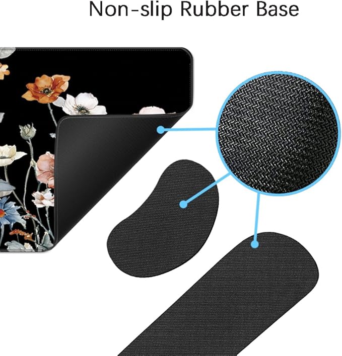 MIBITRI Keyboard Mouse Pad Set, Extended Gaming Mouse Pad+Ergonomics Keyboard Wrist Rest Support, Memory Foam, Easy Typing Pain Relief, 4Pcs XXL Ultra Thick Desk Mat, Flower Black