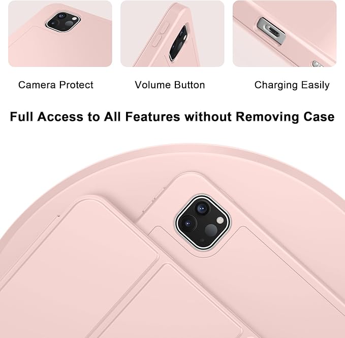 ZryXal New iPad Pro 13 Inch Case (M5) 2025 / (M4) 2024 with Pencil Holder, Smart iPad Case [Support Pencil Pro and Pencil (USB-C)], Support Touch ID and Auto Wake/Sleep (Rose Pink)
