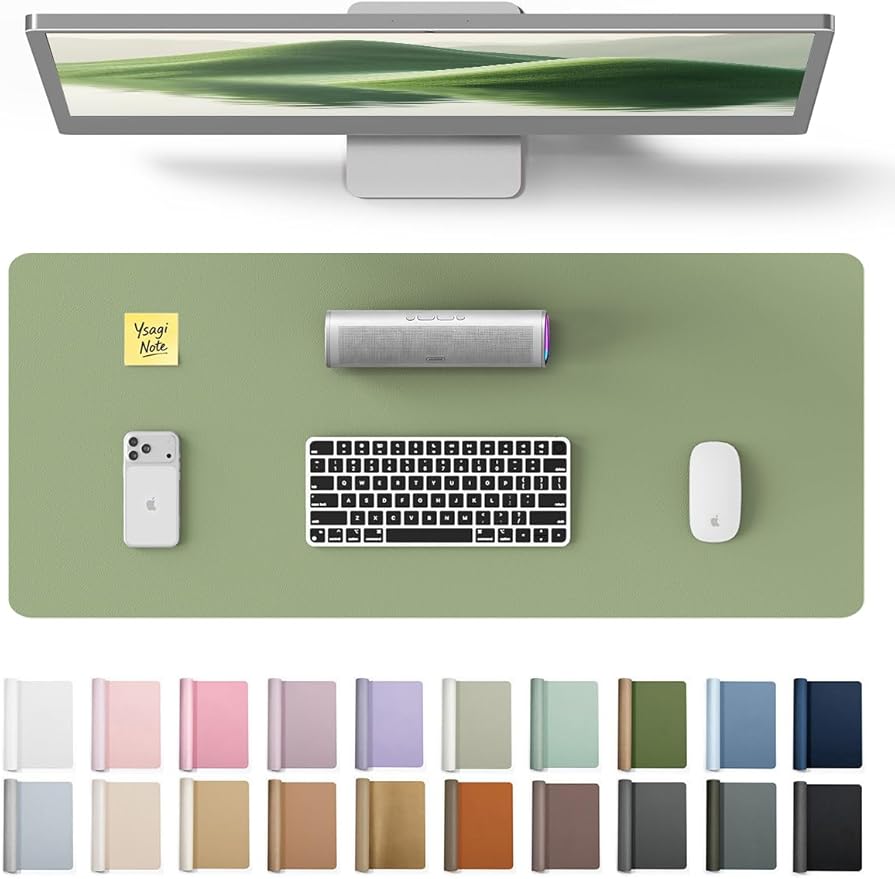 YSAGi PU Leather Desk Pad Protector – Non-Slip Waterproof Desk Mat for Office & Home, Easy Clean Large Mouse Pad & Laptop Writing Blotter 23.6"x13.8" Bamboo Green
