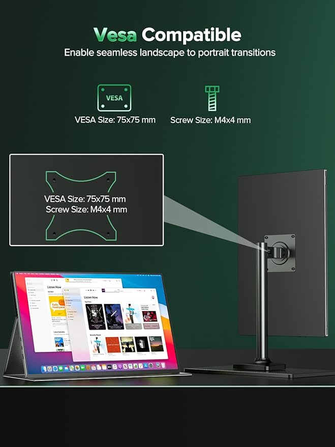 Newsoul 4K Portable Monitor 1200Nits Ultra Bright 16'' Laptop Monitor 2000:1 Contrast Fast IPS Matte Screen with USB-C HDMI VESA, Slim External Screen for Laptop/Phone/Game Console/Office/Travel