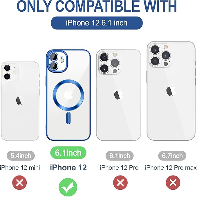 Hython Magnetic Clear for iPhone 12 Case with Camera Lens Protector [Compatible with MagSafe] Luxury Plating Edge Slim Soft TPU Cover Protective Phone Case for iPhone 12 6.1", Deep Blue