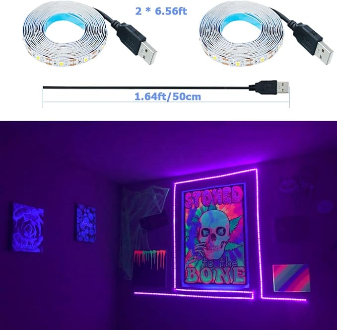 5V USB Purple 395-400nm LED Strip USB Powered 13.12ft/4M 240LEDs Flexible SMD2835 Black Light No-Waterproof IP20 LED Tape Lights (2pcs x 6.6ft)