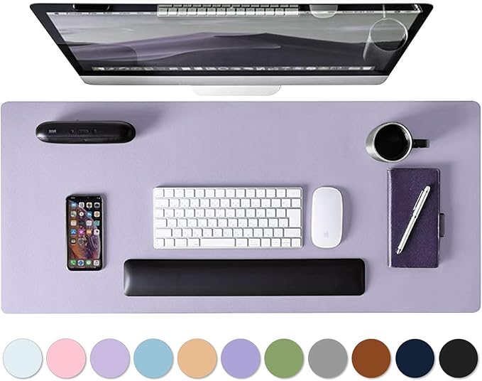 Leather Desk Pad Protector, Mouse Pad, Non-slip Computer Mat, PU Leather Office Mat for Home & Office, Waterproof Laptop Desk Blotter for Keyboard and Mouse, Violet Tulip (13.7''X23.6'')