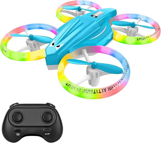 Drone for Kids with LED Light | Lisoco Indoor RC Drone with 360 Flip | 2 Batteries | Easy to Fly Mini Drone for Boys Girls Beginners | Flying Toy Gift (Light Blue)