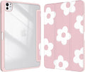 Case for iPad Pro 11-Inch M5/M4 2025/2024 (6th/5th Generation), Case with Pencil Holder, Clear Back Cover Cute Cool Design for Women Girls, Auto Sleep/Wake, Pink White Flower