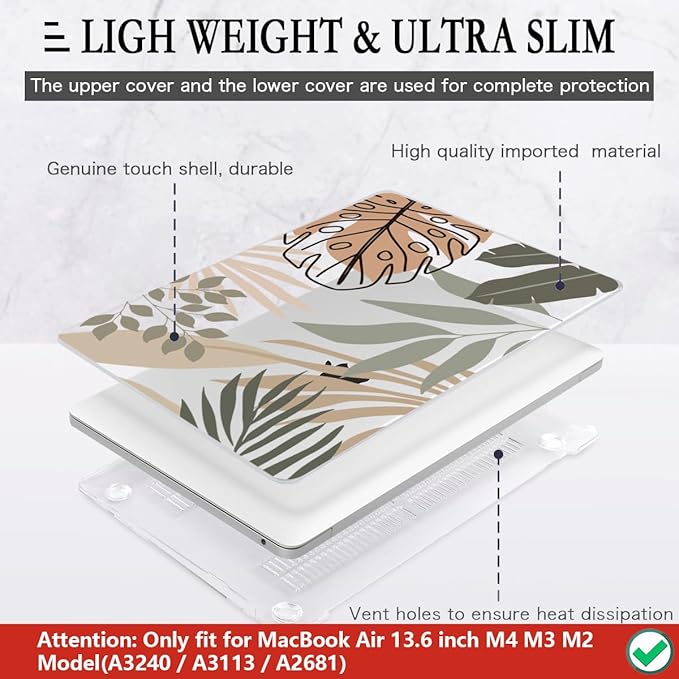 CISSOOK Compatible with MacBook Air 13.6 inch Case 2026 2025 2024 2022 Release A3449 A3240 A3113 A2681, Tropical Hard Shell Case with Keyboard Cover for MacBook Air 13 inch M2 M3 M4 M5 Chip