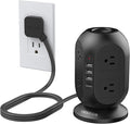 Tower Surge Protector Power Strip 10 ft, Long Flat Extension Cord with Multiple Outlets, 8 AC Outlets with 4 USB Ports (1 USB C), Charging Station with Surge Protection, for Home Office Dorm, Black