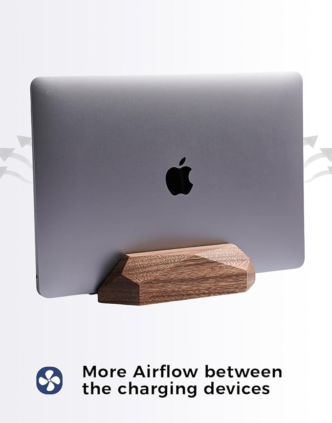 Dual Laptop Holder Adjustable Vertical Laptop Stand, 2 Slots MacBook Stand Wood,Wooden Laptop Stand,Vertical Laptop Holder for Desk, Widen Dock Fits All MacBook/Surface pro