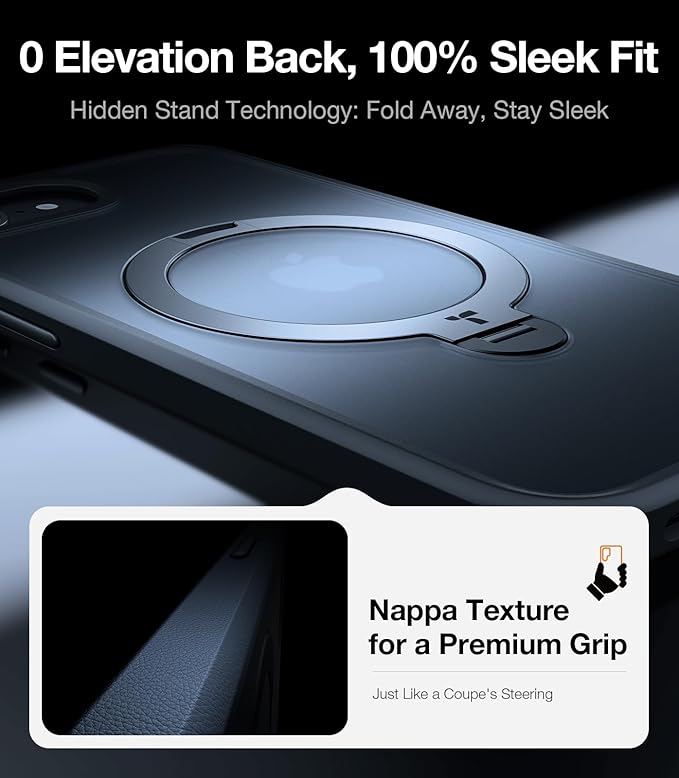 TORRAS 360 Spin for iPhone 17e Case & iPhone 16e case with Stand, Fit for MagSafe, 4X Military-Grade Protective, Stand Phone Case for iPhone 17e Case, Ring Holder Slim Cover, Matte Black 6.1''