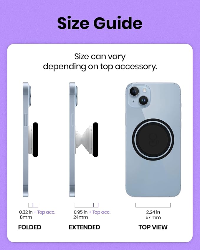 On The Grip Magnetic Phone Grip for MagSafe, Genuine Natural Crystal & Seashell Stone, Swappable Top, Strong Magnet Holder & Kickstand for iPhone 15 14 13 12 Pro Max Plus & MagSafe Cases (Violet)