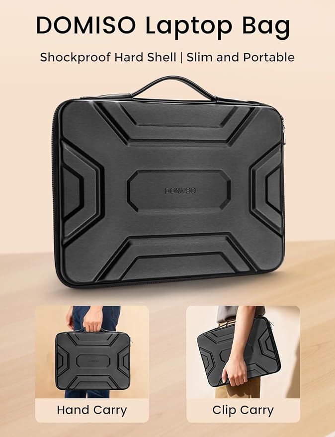 DOMISO 15.6 inch Laptop Sleeve, Shockproof and Waterproof EVA Protective Laptop Case, Laptop Sleeves for 16" MacBook Pro,15"-16" HP Dell Asus Laptop, Protective Sleeves for Laptop Computers, Black