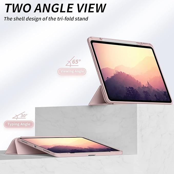 Aoub New iPad Pro 12.9 Case 6th Generation 2022 / 5th Gen 2021/ 4th Gen 2020 with Built-in Pencil Holder, Auto Wake/Sleep, Slim Stand Soft Back Shell Smart Cover for iPad Pro 12.9 Inch, Pink