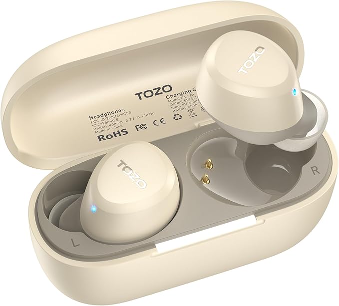 TOZO A1 Wireless Earbuds Bluetooth 5.3 Light Weight in Ear IPX5 Waterproof Headphones 2 Mic for AI Calls, Immersive Premium Sound Bass Headset with Charging Case, 32 Presets EQ Customization via App